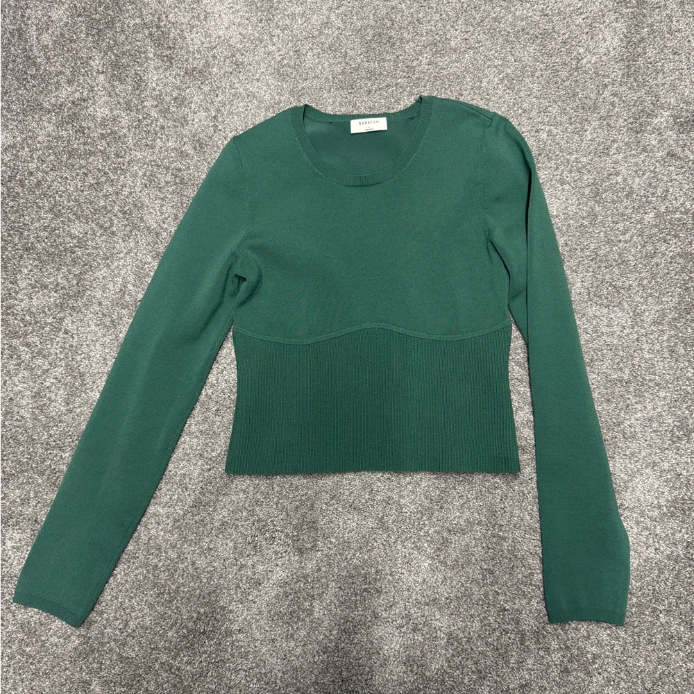 Aritzia Babaton Sculpt Knit Empire Long Sleeve Shirt in Emerald Green - Size L